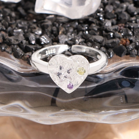 S925 Sterling Zilver Lavatextuur Hart Ring Voor Dames Verstelbaar Ster Zirconia Ingelegde Vintage Niche Ontwerp Ring