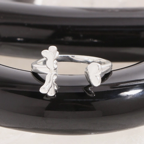 Anello Aperto Regolabile in Argento Sterling S925 Con Ali e Cuore Per Donna Gioielli di Tendenza Con Strass e Ali di Cuore