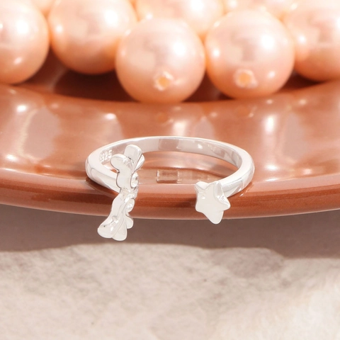 Minimalistischer 925 Sterlingsilber Stern Flügel Asymmetrischer Offener Verstellbarer Ring Für Damen Modeschmuck Fingerring Geschenk