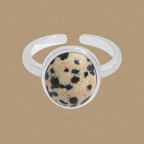 S925 Sterlingsilber Dalmatiner-Jaspis Ring Für Damen Minimalistisch Naturstein Verstellbar Offener Fingerring Mode Schmuck