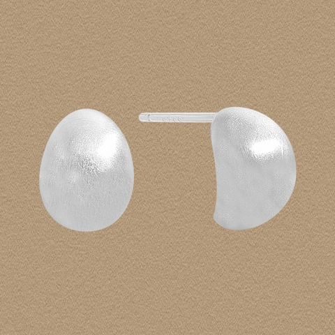925 Sterling Silver Minimalist Matte Frosted Egg Shaped Stud Earrings For Women Premium Geometric Small Niche Silver Earrings