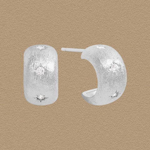 Pendientes de Botón de Estrella de Plata de Ley 925 Mate Cepillado Para Mujer Strass Pendientes en Forma de C Joyería Ins
