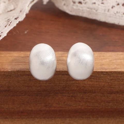 925 Sterling Silver Minimalist Matte Frosted Egg Shaped Stud Earrings For Women Premium Geometric Small Niche Silver Earrings