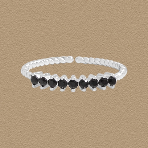 Anello Aperto in Argento Sterling S925 per Donna Con Zirconia Nera Intarsiata Anello Regolabile Stile Coreano Ins Gioielli di Moda Regalo
