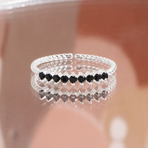 Anello Aperto in Argento Sterling S925 per Donna Con Zirconia Nera Intarsiata Anello Regolabile Stile Coreano Ins Gioielli di Moda Regalo