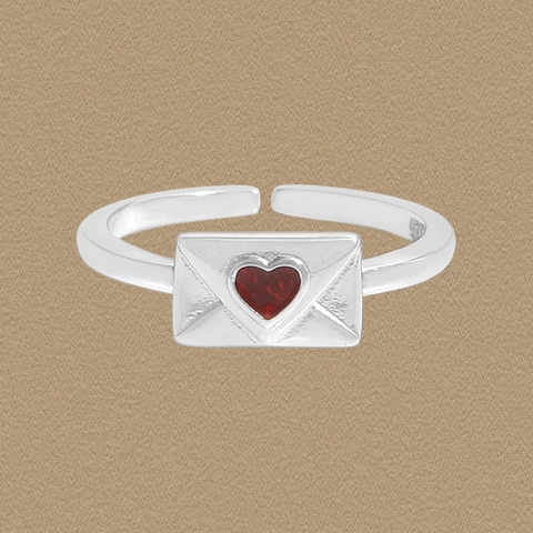 S925 Sterling Silver Envelope Heart Adjustable Ring For Women Red Enamel Love Letter Romantic Fashion Jewelry Finger Ring Gift