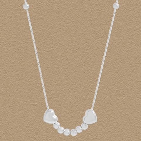 S925 Sterling Silver Heart Pendant Necklace For Women Minimalist Box Chain With Round Beads Elegant Niche Design Jewelry Accessory