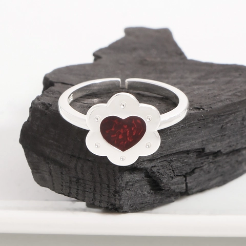 S925 Sterling Silber Offen Verstellbar Herz Blume Ring Für Damen Rot Tropfglasur Herz Blütenblatt Koreanischer Ins-Stil Mode Schmuck Ring