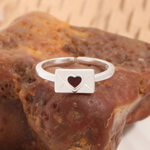 S925 Sterling Silver Envelope Heart Adjustable Ring For Women Red Enamel Love Letter Romantic Fashion Jewelry Finger Ring Gift