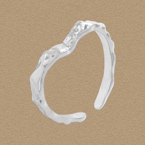S925 Sterling Zilver Lava Textuur Hart Open Ring Voor Vrouwen Minimalistisch Onregelmatig Vloeibaar Metaal Verstelbare Ring Sieraden