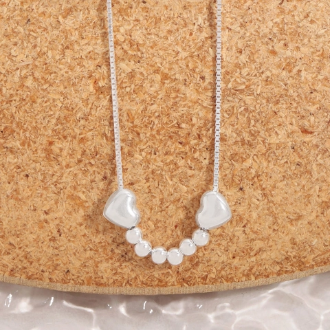 S925 Sterling Silver Heart Pendant Necklace For Women Minimalist Box Chain With Round Beads Elegant Niche Design Jewelry Accessory