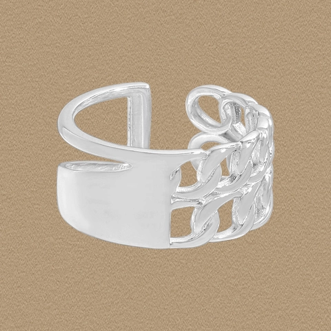 925 Sterling Silver Hollow Patchwork Chain Link Ring For Women Vintage Minimalist Open Adjustable Wide Finger Ring Jewelry
