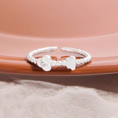 Anello in Argento Sterling S925 Con Fiori e Perline per Donna Minimalista Aperto Regolabile Stile Ins Coreano Gioielli di Moda