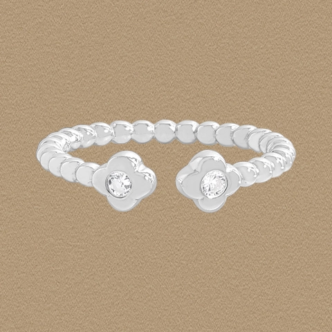 925 Sterlingsilber Doppel Blume Offener Ring Für Damen Elegant Zirkonia Perlenband Verstellbarer Fingerring Minimalistischer Schmuck