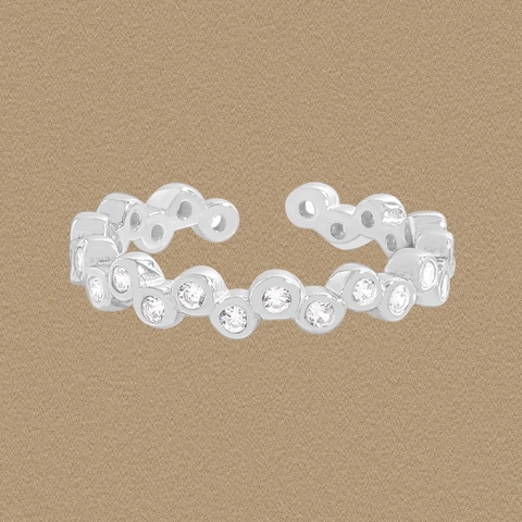 Anello S925 Argento Sterling Zirconia Pavé Onda Per Donna Minimalista Regolabile Aperto Stile Coreano Ins Gioielli