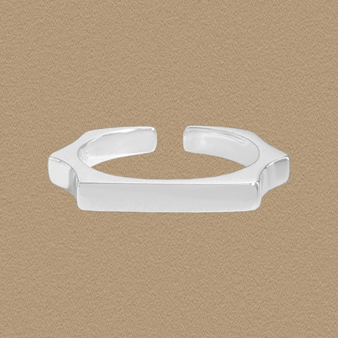 Bague Ouverte Ajustable Géométrique Hexagonale en Argent Sterling 925 pour Femme Bague Minimaliste Style Industriel Polie
