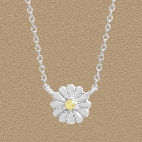 S925 Sterling Silver Daisy Flower Necklace For Women Sweet Yellow Rhinestone Pendant Elegant Clasp Chain Fine Jewelry Gift