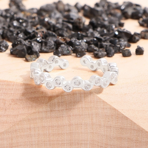 Anello S925 Argento Sterling Zirconia Pavé Onda Per Donna Minimalista Regolabile Aperto Stile Coreano Ins Gioielli