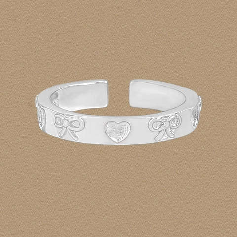 S925 Sterling Zilver Verstelbare Open Ring Voor Vrouwen Minimalistisch Hart Strik Reliëf Patroon Zoete Mode Vinger Sieraden