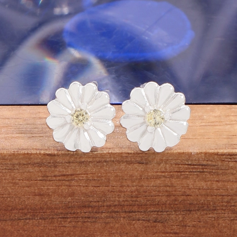 Pendientes de Botón de Margarita de Plata de Ley 925 para Mujer Lindos Pendientes Pequeños de Flor Blanca y Strass Joyería Regalo