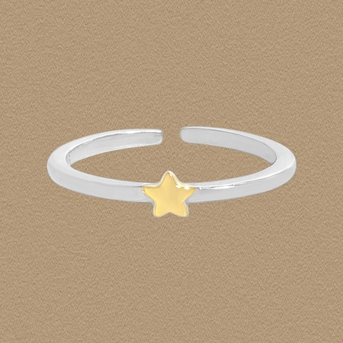 Minimalistische S925 Sterling Zilveren Verstelbare Open Ring Voor Dames Koreaanse Ins Stijl Tweekleurige Gouden Ster Ring Sieraden Cadeau