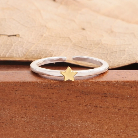Minimalistische S925 Sterling Zilveren Verstelbare Open Ring Voor Dames Koreaanse Ins Stijl Tweekleurige Gouden Ster Ring Sieraden Cadeau