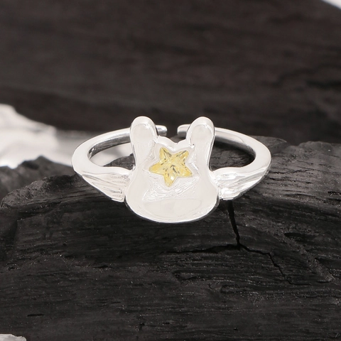 925 Sterling Zilver Konijn Open Ring Voor Dames Verstelbare Ster Strass Vingerring Ins Stijl Niche Ontwerp Leuke Dieren Sieraden Cadeau