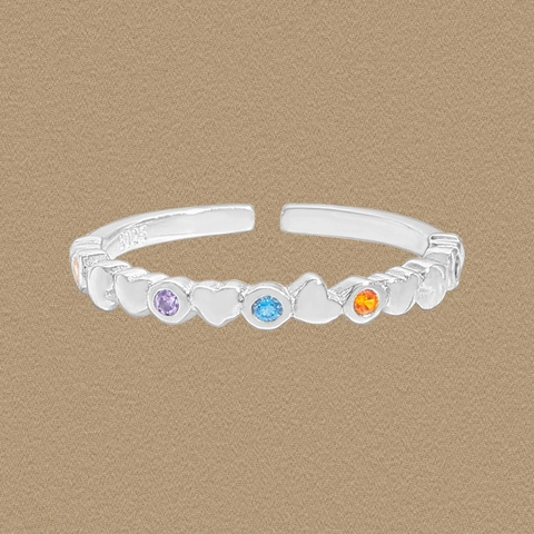 Anillo Abierto de Corazón de Plata de Ley S925 Con Circonia Arcoíris para Mujer Estilo Coreano Ajustable Joyería de Corazón