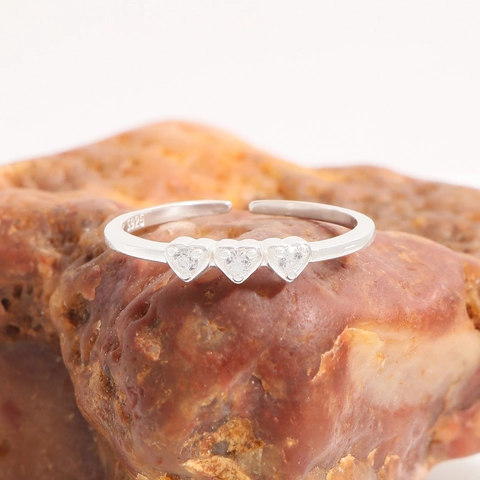 925 Sterling Zilveren Hart Open Ring Voor Vrouwen Minimalistisch Verstelbaar Strass Koreaanse Mode Hart Zilveren Sieraden