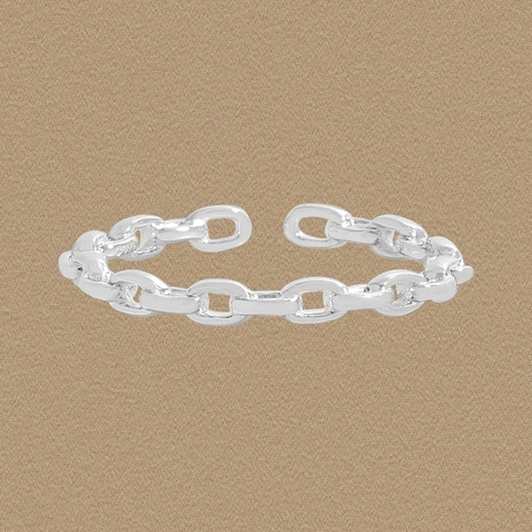 Minimalist S925 Sterling Silver Chain Link Open Ring For Women Korean Style Niche Stackable Adjustable Plain Band Fashion Jewelry