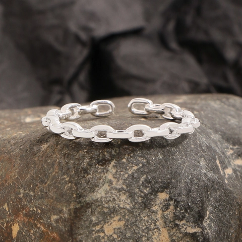 Minimalist S925 Sterling Silver Chain Link Open Ring For Women Korean Style Niche Stackable Adjustable Plain Band Fashion Jewelry