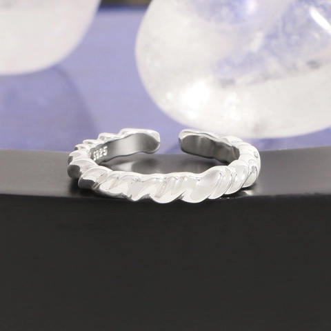 Minimalist 925 Sterling Silver Twist Rope Open Ring For Women Vintage Ins Style Adjustable Irregular Geometric Finger Ring Fashion Jewelry