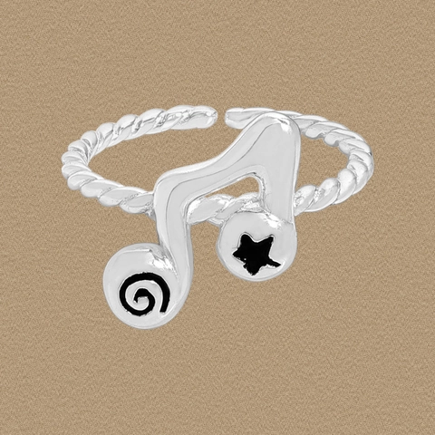 925 Sterlingsilber Musiknote Verstellbarer Offener Ring Für Damen Gedrehtes Seilband Musiksymbol Stern Spirale Design Schmuck Geschenk