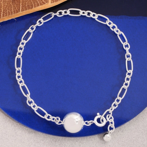 S925 Sterlingsilber Armband Für Damen Minimalistische Figarokette Mit Poliertem Kugel-Anhänger Koreanischer Stil Modeschmuck