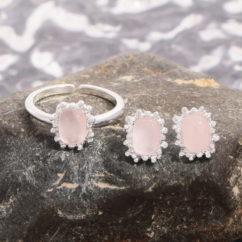 Elegante 925 Sterlingsilber Geometrische Ohrstecker Für Damen Rosa Rosenquarz Koreanischer Ins Designer Schmuck Geschenk
