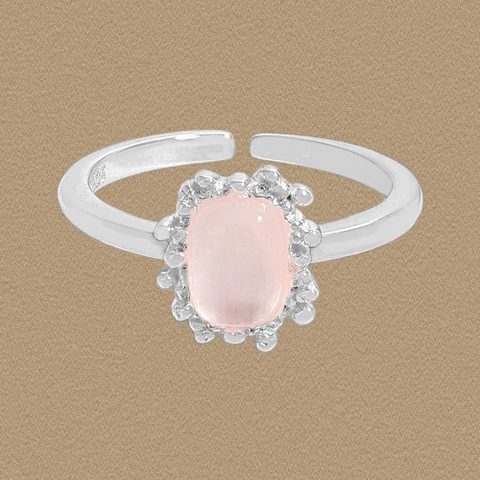 S925 Sterling Silver Pink Crystal Ring For Women Elegant Minimalist Adjustable Open Finger Ring Korean Ins Rose Quartz Jewelry