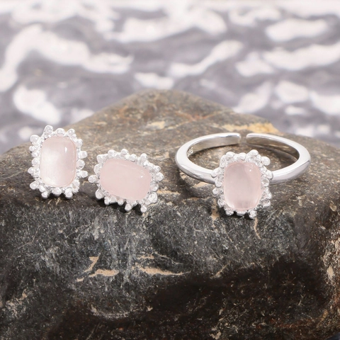 S925 Sterling Silver Pink Crystal Ring For Women Elegant Minimalist Adjustable Open Finger Ring Korean Ins Rose Quartz Jewelry