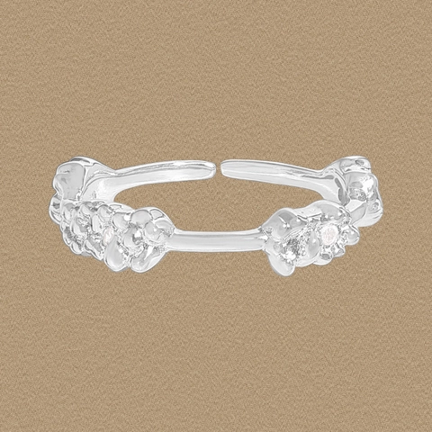 Bague Ouverte en Argent Sterling S925 Forme Grappe de Fleurs pour Femme Élégante Minimaliste Ajustable Strass Bijoux