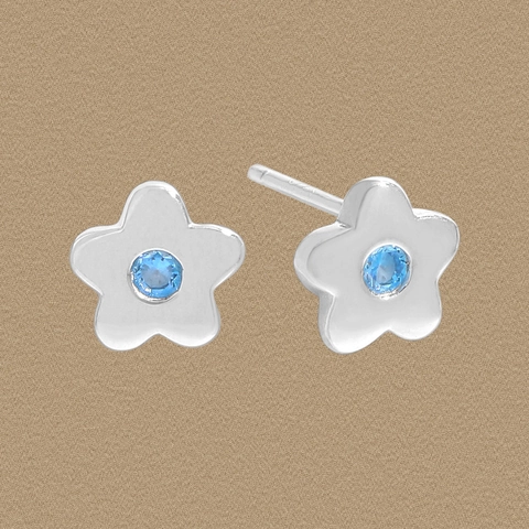 Elegant S925 Sterling Silver Flower Stud Earrings For Women Blue Rhinestone Inlaid Botanical Floral Korean Minimalist Jewelry Gift