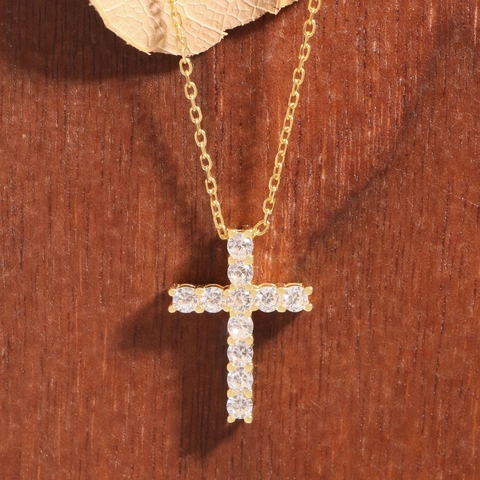 925 Sterlingsilber Kreuz Anhänger Halskette Für Damen Vergoldet Zirkonia Eingelegt Minimalistischer Schmuck Schlüsselbeinkette