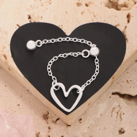 S925 Sterlingsilber Verstellbarer Herz Kette Ring Für Damen Minimalistisch Koreanischer Stil Ins Design Herzform Zugring