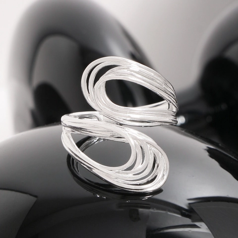 Anillo de Línea de Bobinado Multicapa de Plata de Ley S925 para Mujer Anillo de Dedo Abierto Ajustable Minimalista Accesorio Joyería Moda