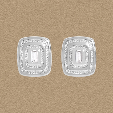 Orecchini a Bottone Quadrati Geometrici in Argento Sterling 925 per Donna Design di Nicchia Intarsio in Zirconia Gioielli in Argento Sofisticati