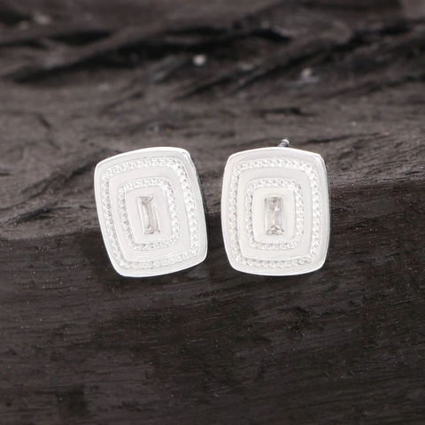 Orecchini a Bottone Quadrati Geometrici in Argento Sterling 925 per Donna Design di Nicchia Intarsio in Zirconia Gioielli in Argento Sofisticati
