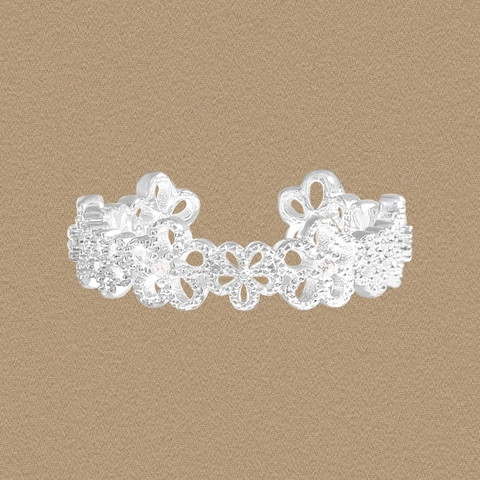 Vintage S925 Sterling Silver Lace Flower Open Ring For Women Adjustable Hollow Floral Rhinestone Finger Ring Elegant Jewelry