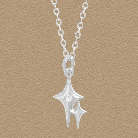 Minimalist 925 Sterling Silver Double Starburst Pendant Necklace Korean Style Zirconia Inlaid Geometric Clavicle Chain For Women