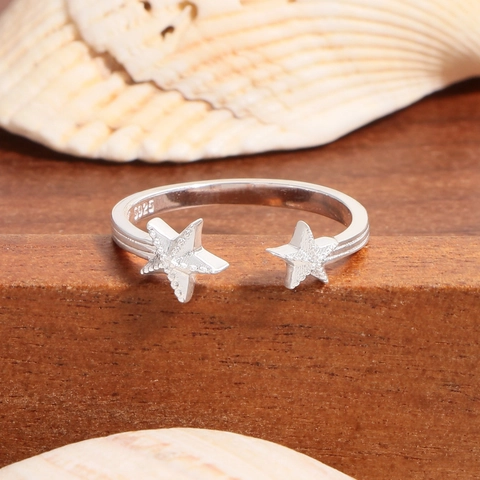 S925 Sterling Zilveren Ster Zeester Open Ring Voor Vrouwen Verstelbaar Sprankelende Strass Minimalistische Ins Stijl Sieraden Cadeau