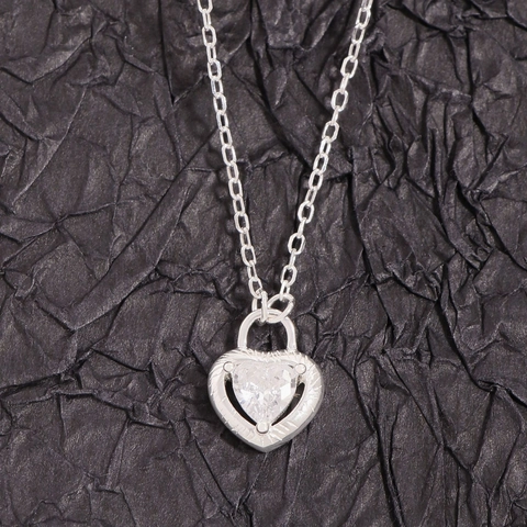 Collana con Pendente a Cuore in Argento Sterling 925 per Donna Zirconia Intarsiato Lucchetto a Cuore Choker Stile Ins Coreano Gioielli