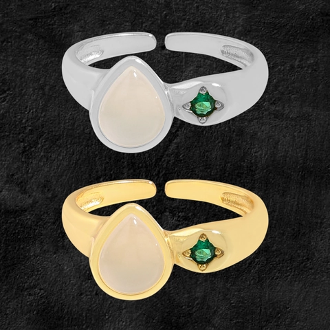 S925 Sterling Silber Birnenförmiger Achat Offener Ring Für Damen Verstellbar Vintage Koreanisches Design Wassertropfen Strass Ring