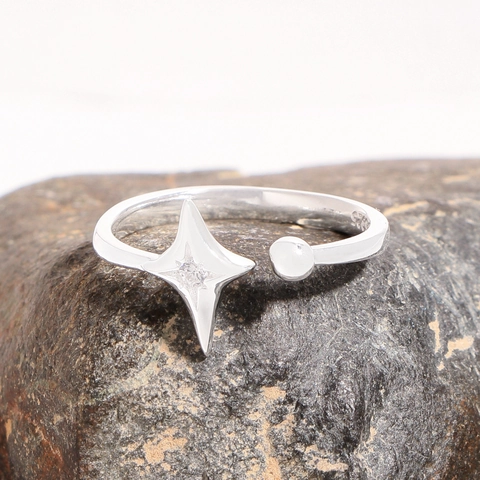 Minimalistische 925 Sterling Zilveren Ster Open Ring Voor Vrouwen Verstelbare Zirconia Ingelegde Geometrische Vingerring Sieraden Cadeau